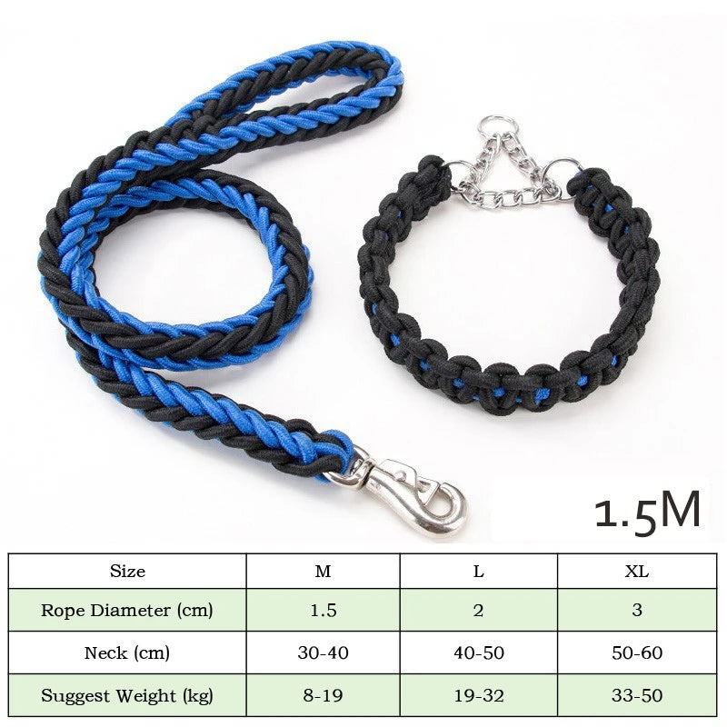 Durable Nylon Dog Collar Leash Set Traction Rope Medium Big Dog Walking Accessories Labrador Husky P-Chain Travel Pet Products