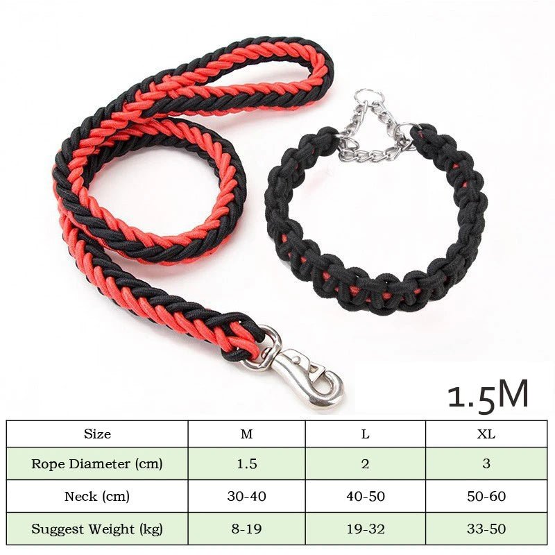 Durable Nylon Dog Collar Leash Set Traction Rope Medium Big Dog Walking Accessories Labrador Husky P-Chain Travel Pet Products