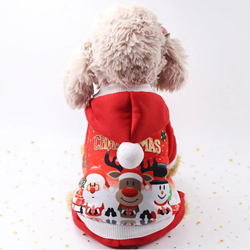 Christmas Dog Clothes Hoodie Pet Dog Sweater Flannel Antlers Scarf Winter Warm Small Dog Outfit Cat Hooded Clothing Costume Coat