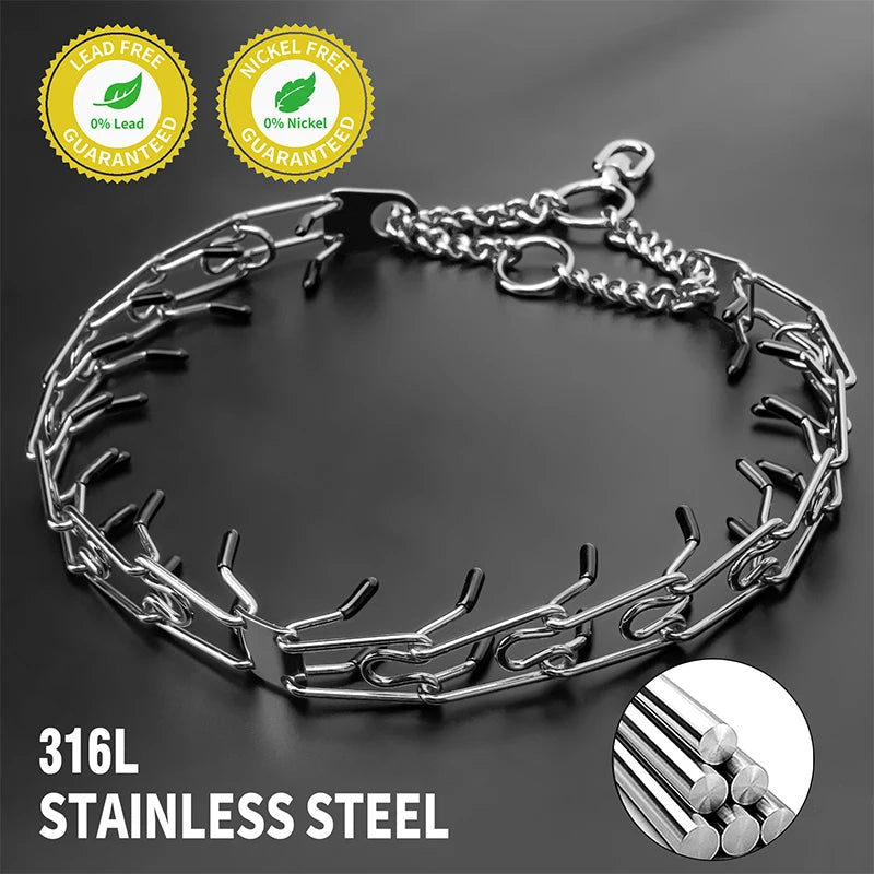 Dog Collar Choke Stainless Steel Pinch Dog Training Collar with Comfort Rubber Tips Adjustable Metal Silver Pet Prong Necklace