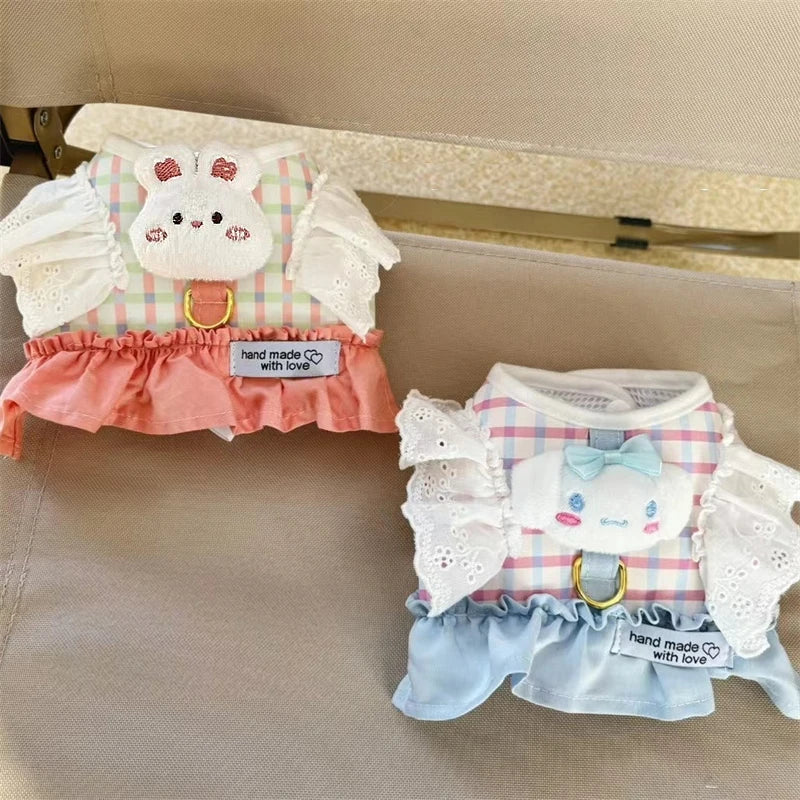 Cute Animal Lace Pet Vest Harness Handmade Lattice Vest for Small Dogs Bichon Frise Princess Summer Clothes Leash Accessories