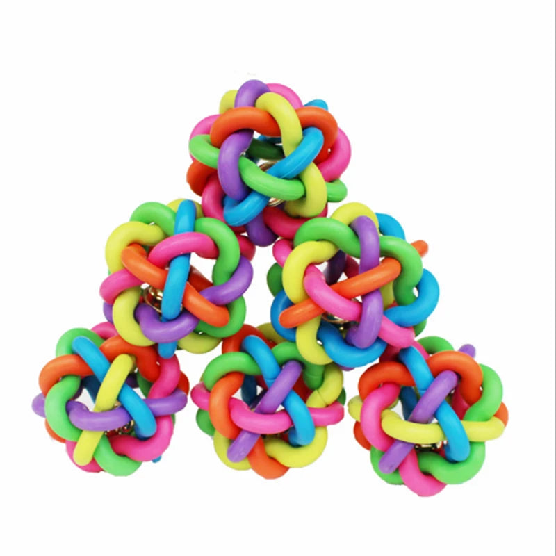 1pc Colorful Rainbow Pet Bell Ball Dog Toys Pet Dog Cat Toy Dogs Ball Bell Chewing Toys Playing Teeth Training Pet Products