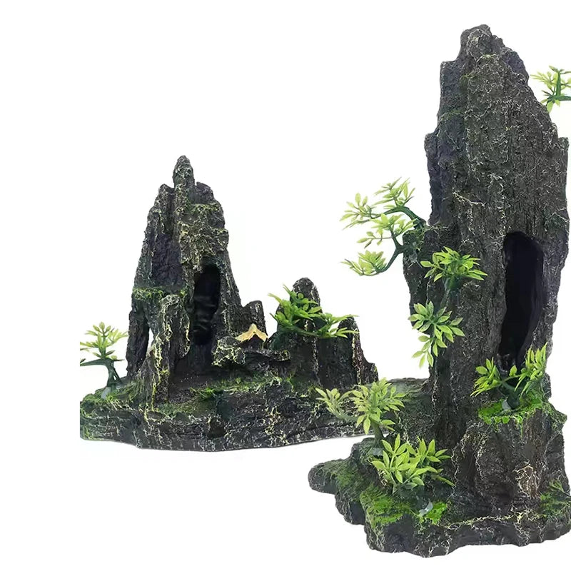 Resin Aquarium Rockery Mountain Decoration Artificial View Rock Cave Stone Tree Fish Tank Ornament Pet Supplies Home Decor