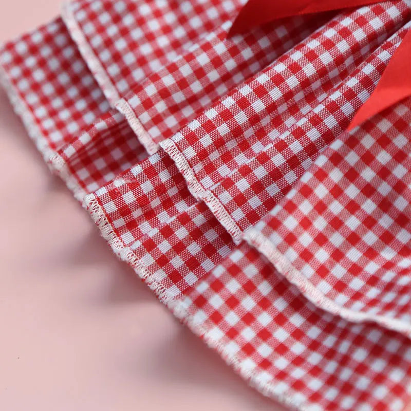 Bow Tie Decorate Dog Fancy Dress Stripes and Lattice Pink Pet Skirt Sleeveless Girl Wedding Party Pet Skirt Clothing for Cats