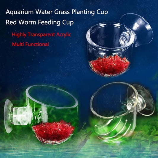 Acrylic Aquarium Feeder Hanging Fish Tank Mini Crystal Pot Polka Water Potted Planting Cylinder Cup Aquarium Decor Accessories