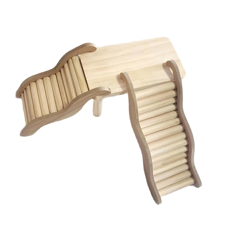 Smooth Hamster Hideaway Wooden Hamster House with Climbing Ladder Small Pet Castle Arch Bridge for Dwarf Mice Gerbils Small Pets