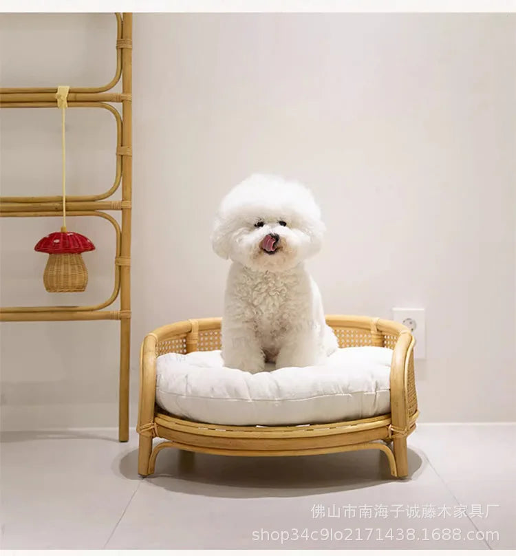 South East Asia Natural Indonesian True Rattan Teddy Nest Summer Cool Round Pomeranian Small Pet Cat Dog Kennel