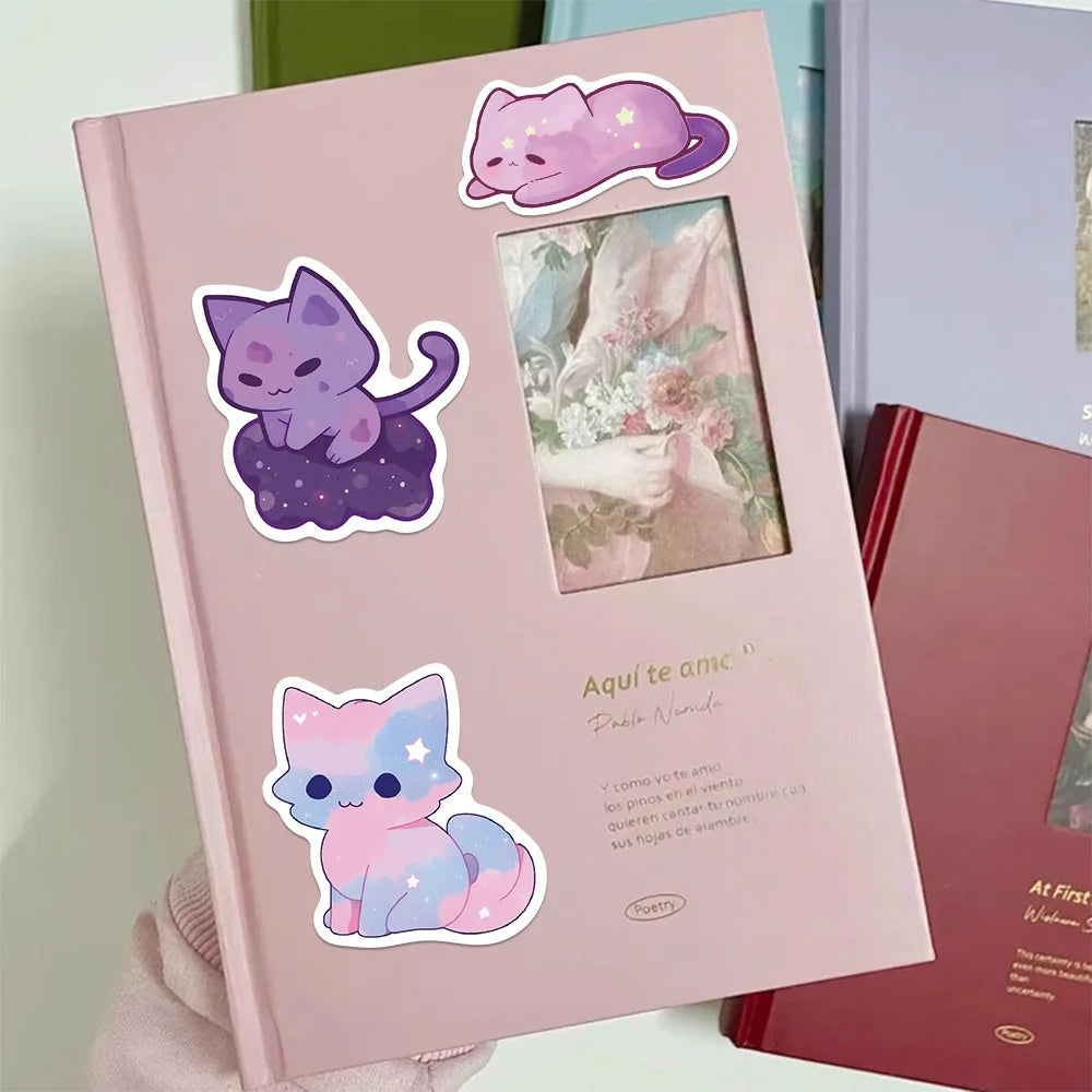 50PCS cartoon Cat Stickers Starry Sky Cat Graffiti Sticker Decorate phone Back card trunk Water cup Cute Cat Stickers waterproof