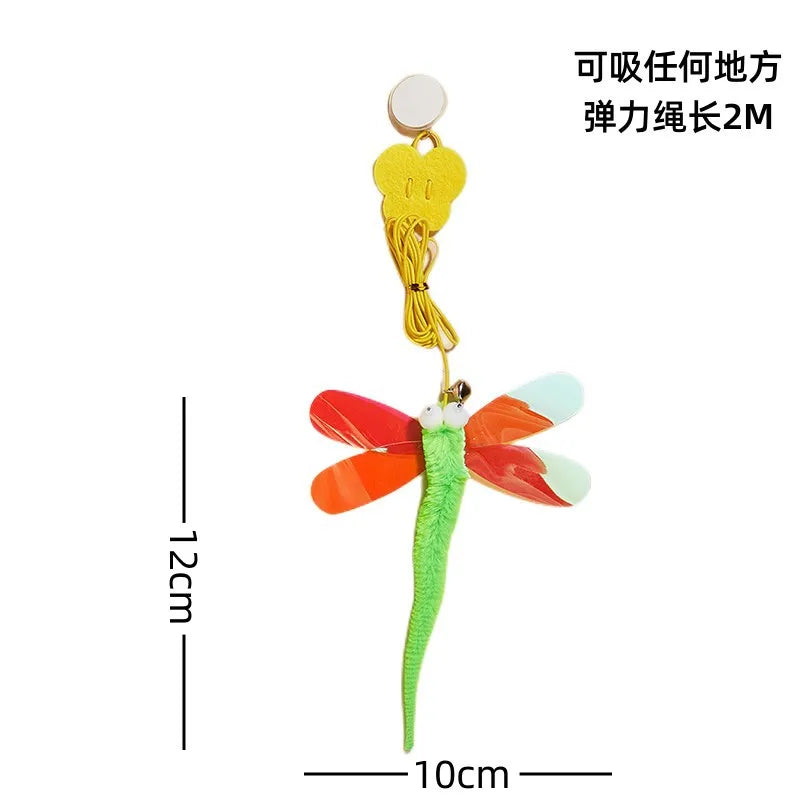 Cat Toy Cat Teaser Stick Three Color Dragonfly Hanging With Adjustable And Adjustable Self Cat Teaser Toy Swing Cat Teaser Stick
