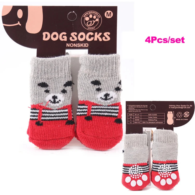 4pcs/Set Dog Shoes For Small Dogs Anti Slip Cat Socks For Cat Cute Dog Socks Pet Chihuahua Dog Clothes Christmas Dog Accessories