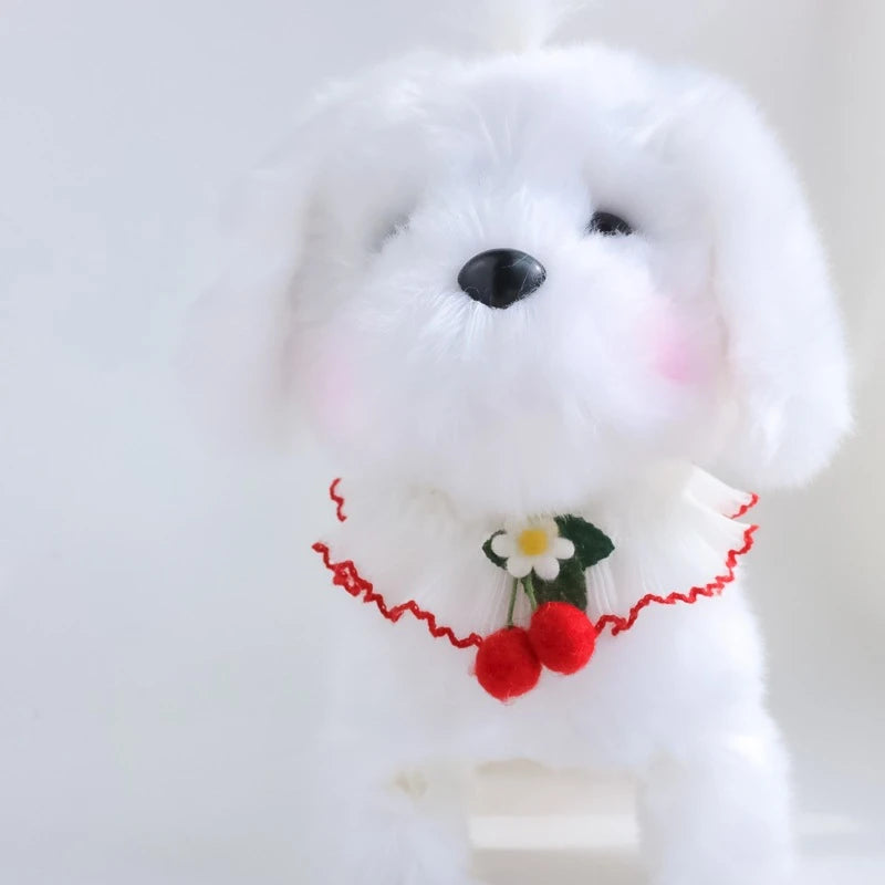 Red Pink Cherry Dog Collar for Chihuahua York Lace Floral Birthday Kitten Necklace Romantic Princess Pet Cat Neck Accessories
