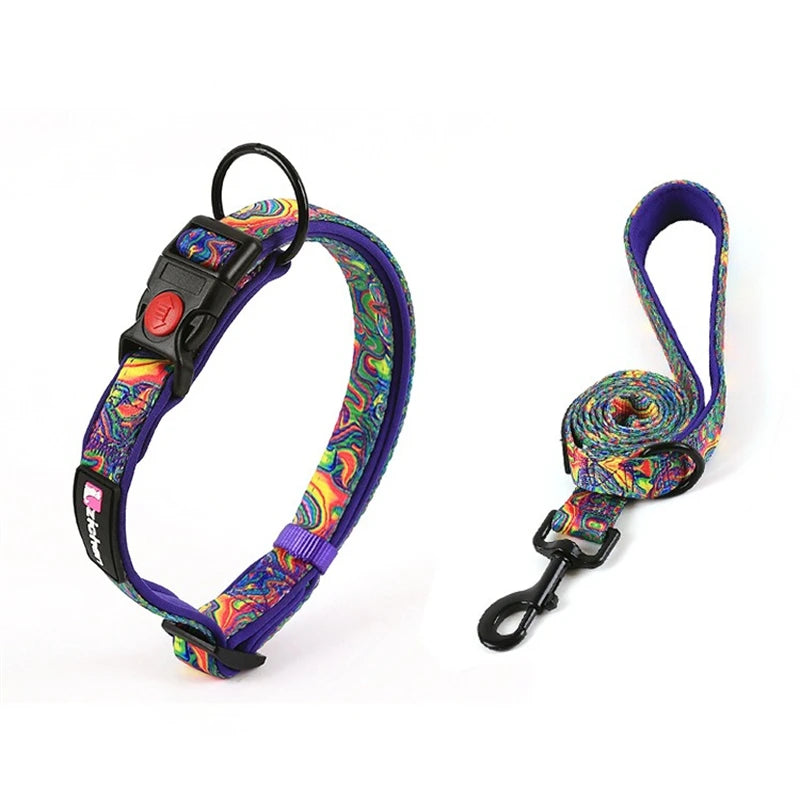 Adjustable Pet Dog Collars Color Graffiti Soft Cotton Leash Accessories Walking Exercise Safety French Bulldog Puppy Chain