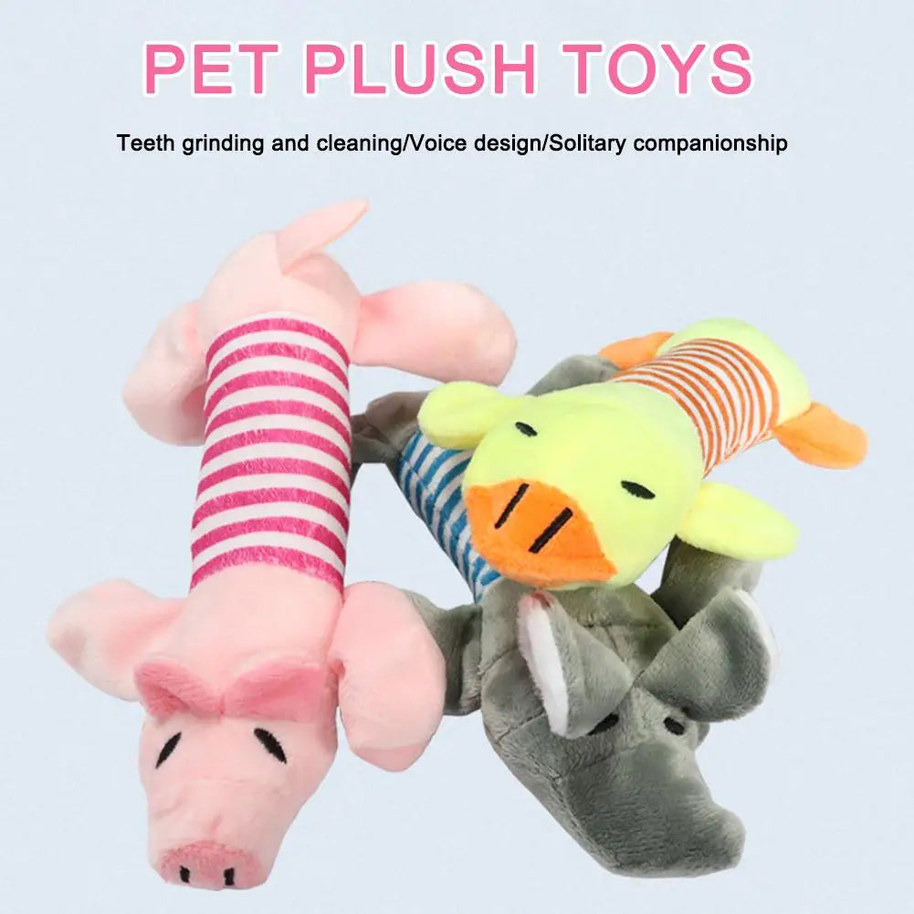 Pet Toys Cute Pet Chewing Teething Toys Cartoon Embroidery Bite-resistant Decompression Duck Pig Elephant Sounding Toys