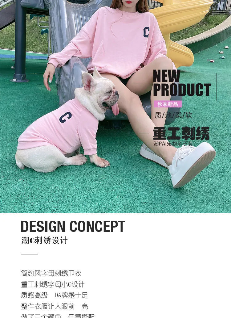 The New Pet Clothes Dog Costume Embroidery Crew Neck Parent-child Wear Spring and Autumn Pure Cotton Three Colors Seven Sizes