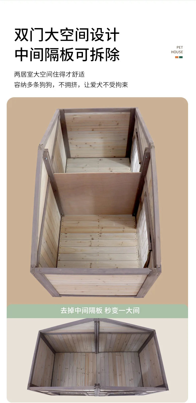 Solid wood dog house dog villa wooden kennel waterproof and rainproof outdoor large kennel dog house type pet