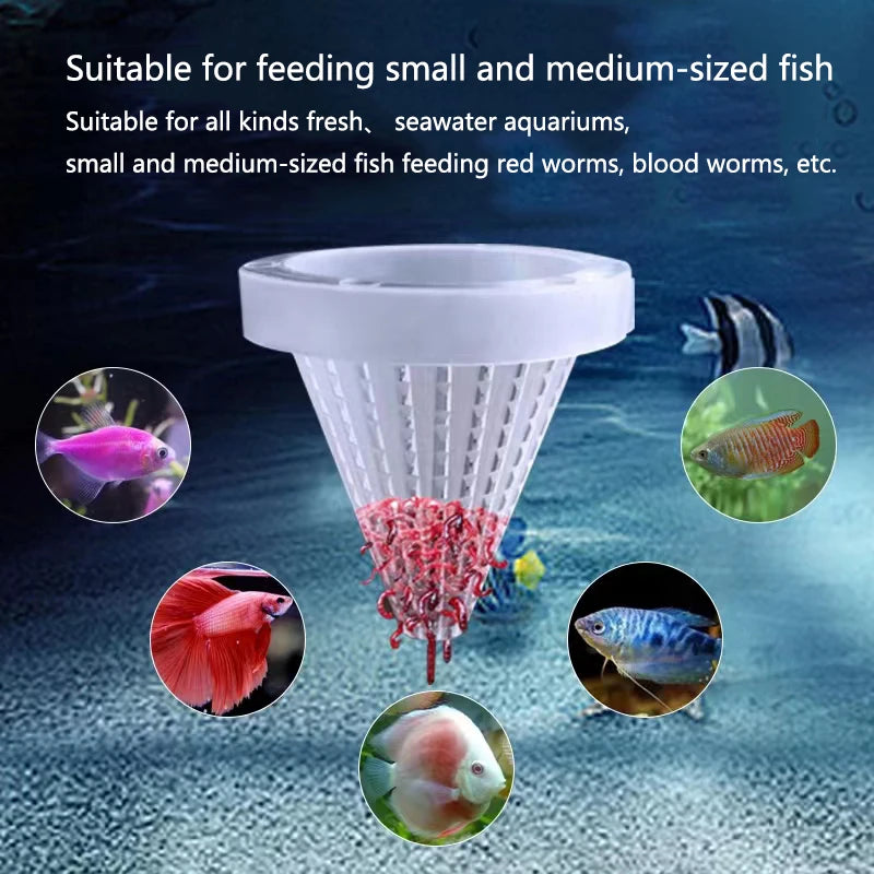 1pc Plastic Automatic Feeder With Suction Cup For Aquarium Red Worm Feeding Fish Tank Cone Live Food Tapered Hopper Basket New
