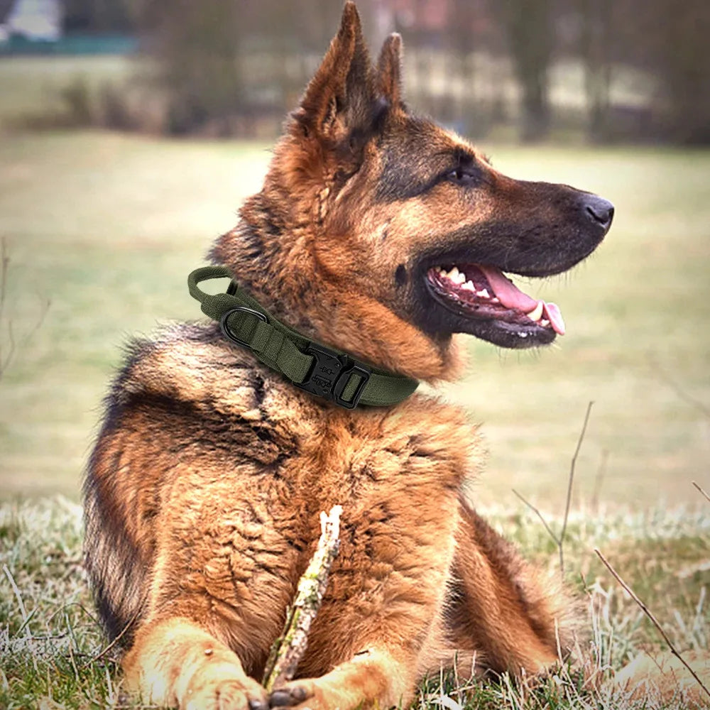 Large Dog Tactical Collar, Soft Padded Adjustable Heavy Duty Military Dog Collar with Control Handle for Medium Large Dogs