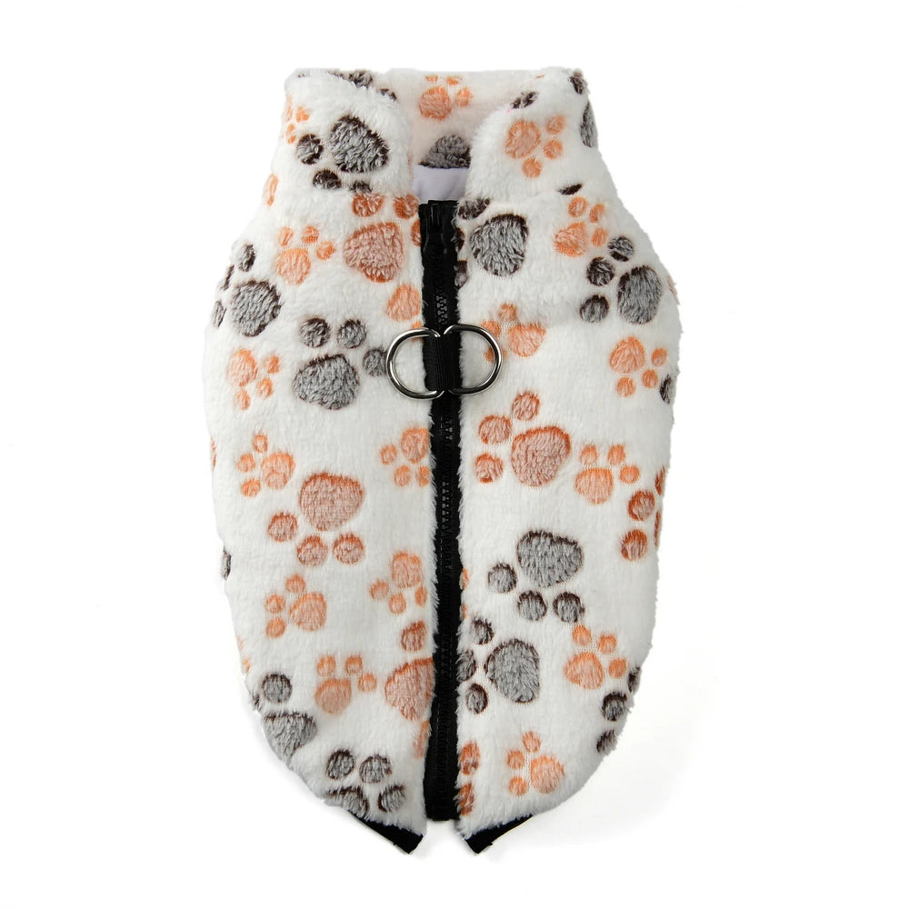 Fleece Dog Clothes Winter Warm Puppy Jacket For Small Dogs Cats Sweater Coat With Zipper D Ring Cute Print Chihuahua Pet Outfits