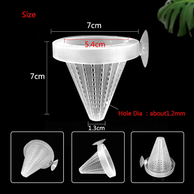 1pc Plastic Automatic Feeder With Suction Cup For Aquarium Red Worm Feeding Fish Tank Cone Live Food Tapered Hopper Basket New