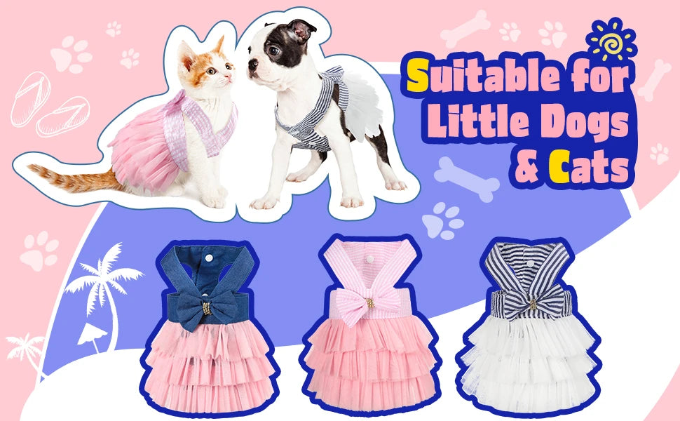 Cute Girl Dog Dress Bowknot Princess Lace Tulle Skirt Ruffle Tutu Dress for Small Dogs Cats Chihuahua York Summer Puppy Clothes