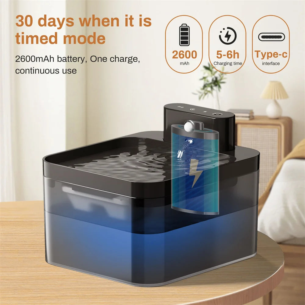 2.2L 5V Wireless Charging Cat Fountain Operated Automatic Pet Drinking Water With Motion Sensor Dog Cat Water Dispenser Bowl