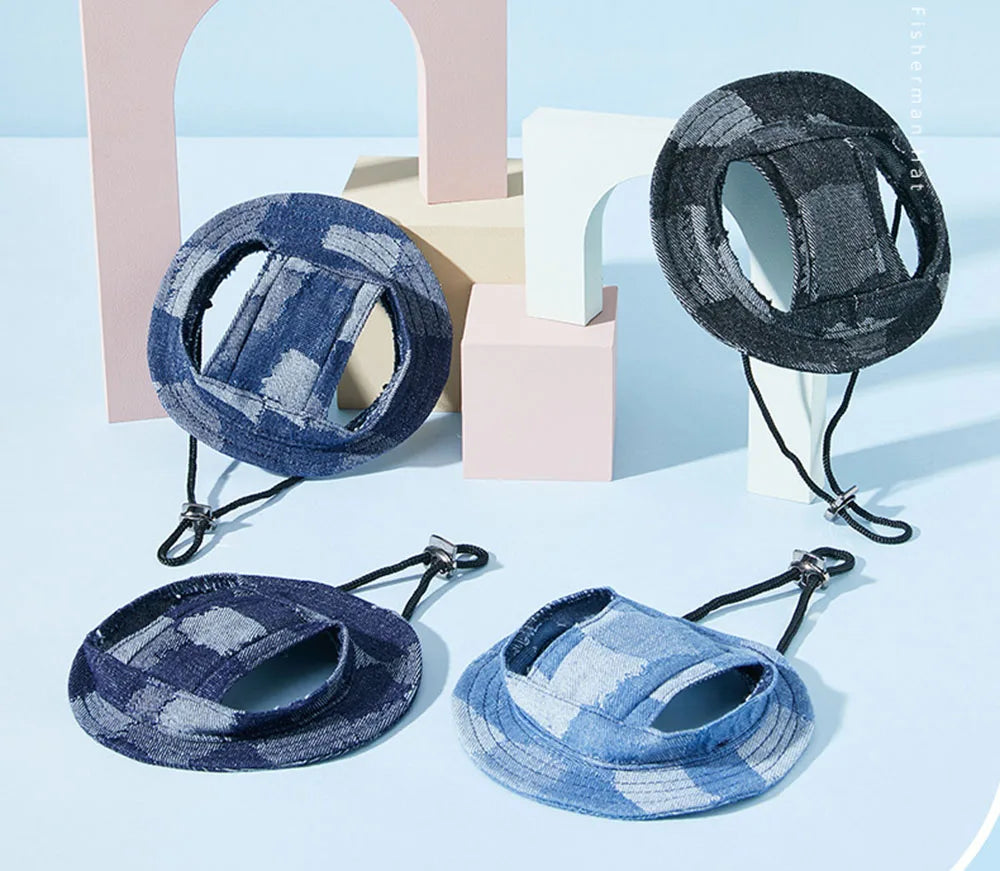 Casual Dog Hat Round Dog Cap with Ear Holes for Puppy Pet Grooming Dress Up Hat Summer Dog Canvas Sun Cap Bonnet Visor for Pug
