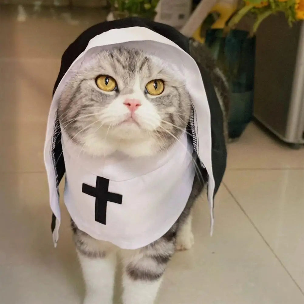 Pet Cat Halloween Costumes Nun Cloak For Small Pet Cosplay Dress Kawaii Pet Clothes Cat Kitten Puppy Funny Accessoties Gift F2A4