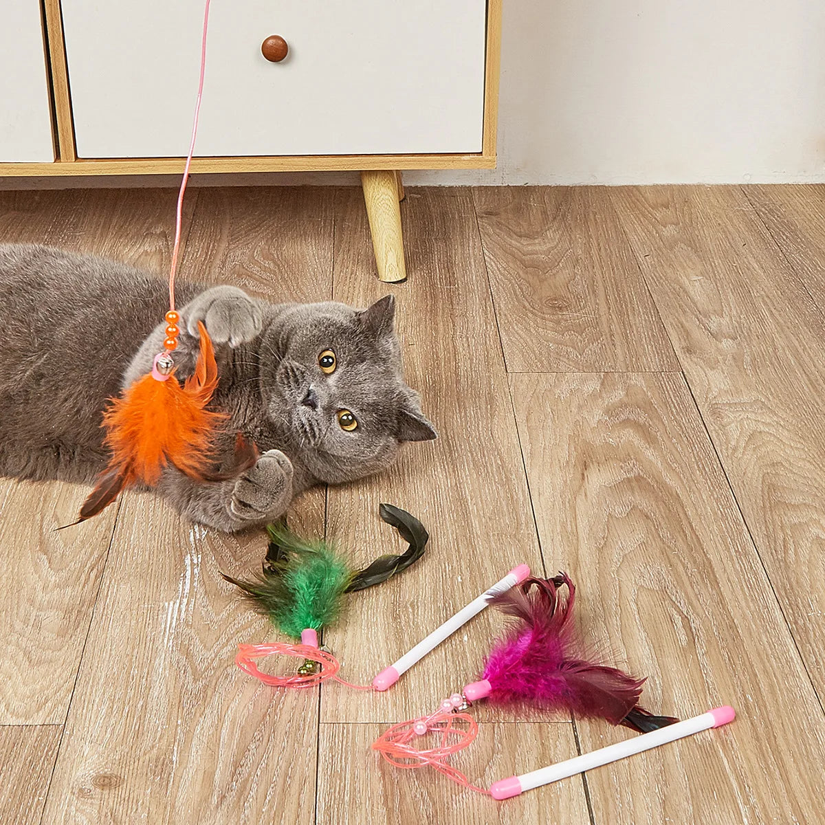 Cat Toy Cat Teaser Sticks Pussy Cat Stick Soft Stick Feather Style Bite Resistant Mutual Cat Toy Color Stick Pussy Cat Stick