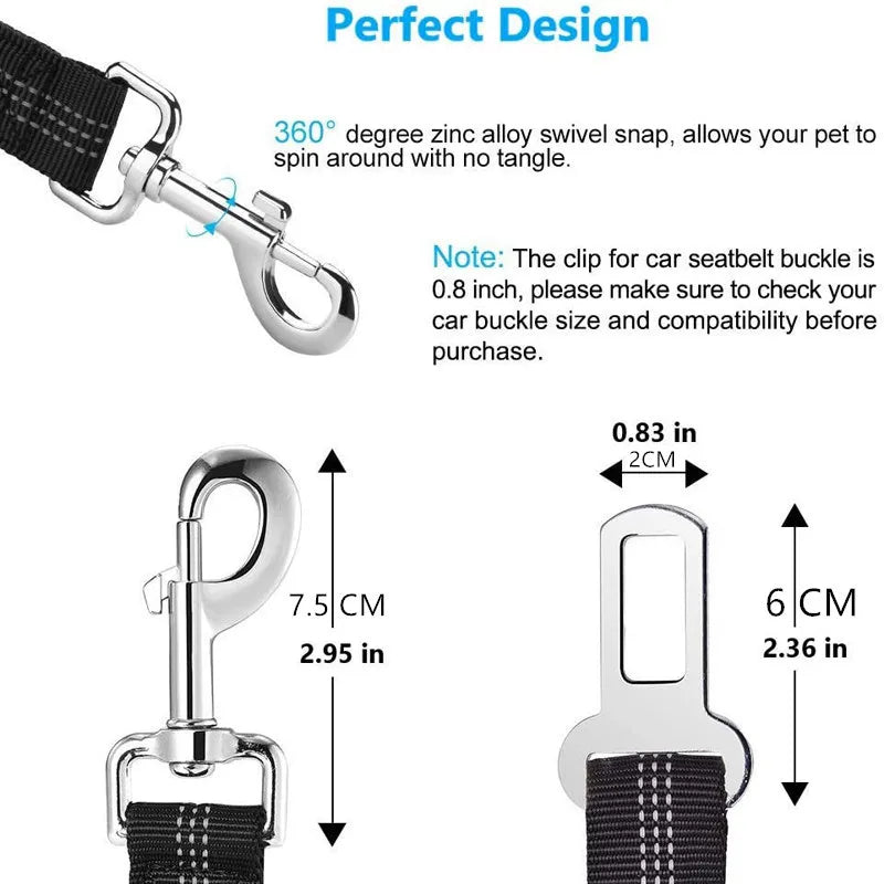 Adjustable Dog Seatbelt for Small Medium Large Dogs with Elastic Shock Absorbing Bungee Buffer Reflective Safety Dog Car Harness