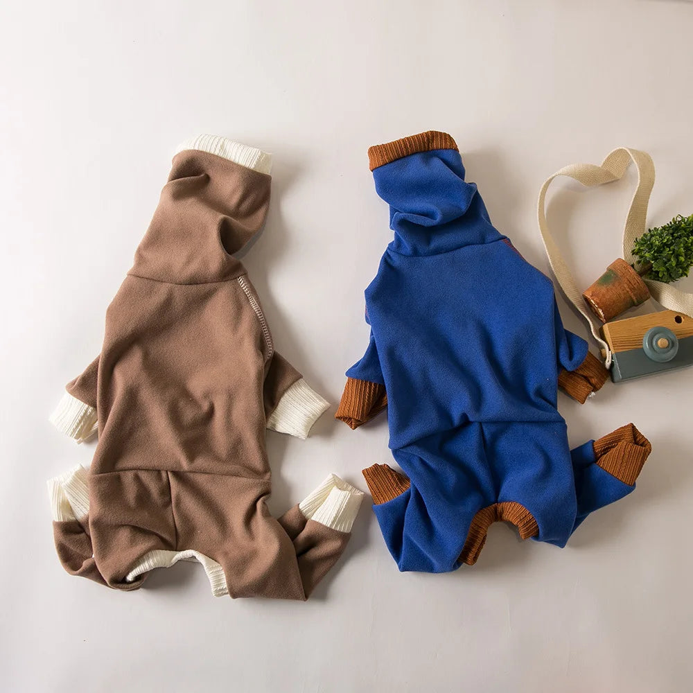 Whippet Greyhound Clothes Dog Winter Warm Pajamas Onesie Turtleneck Jumpsuit Four-Leg Rompers Long Sleeve for Medium Large Dogs