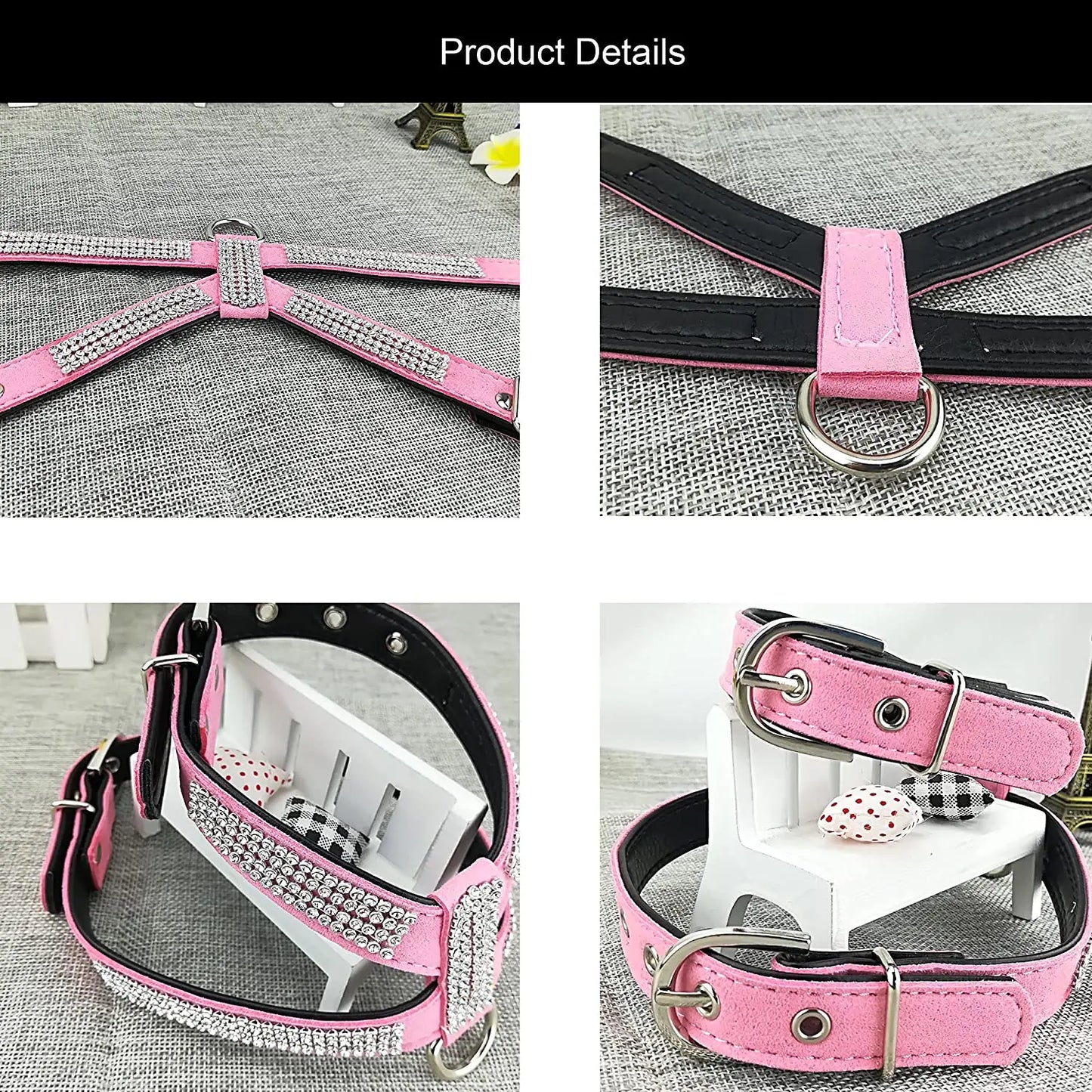 Luxury Bling Rhinestone Dog Harness for Small Medium Dogs Puppy Adjustable Soft Leather Pet Harness with Diamond York Chihuahua