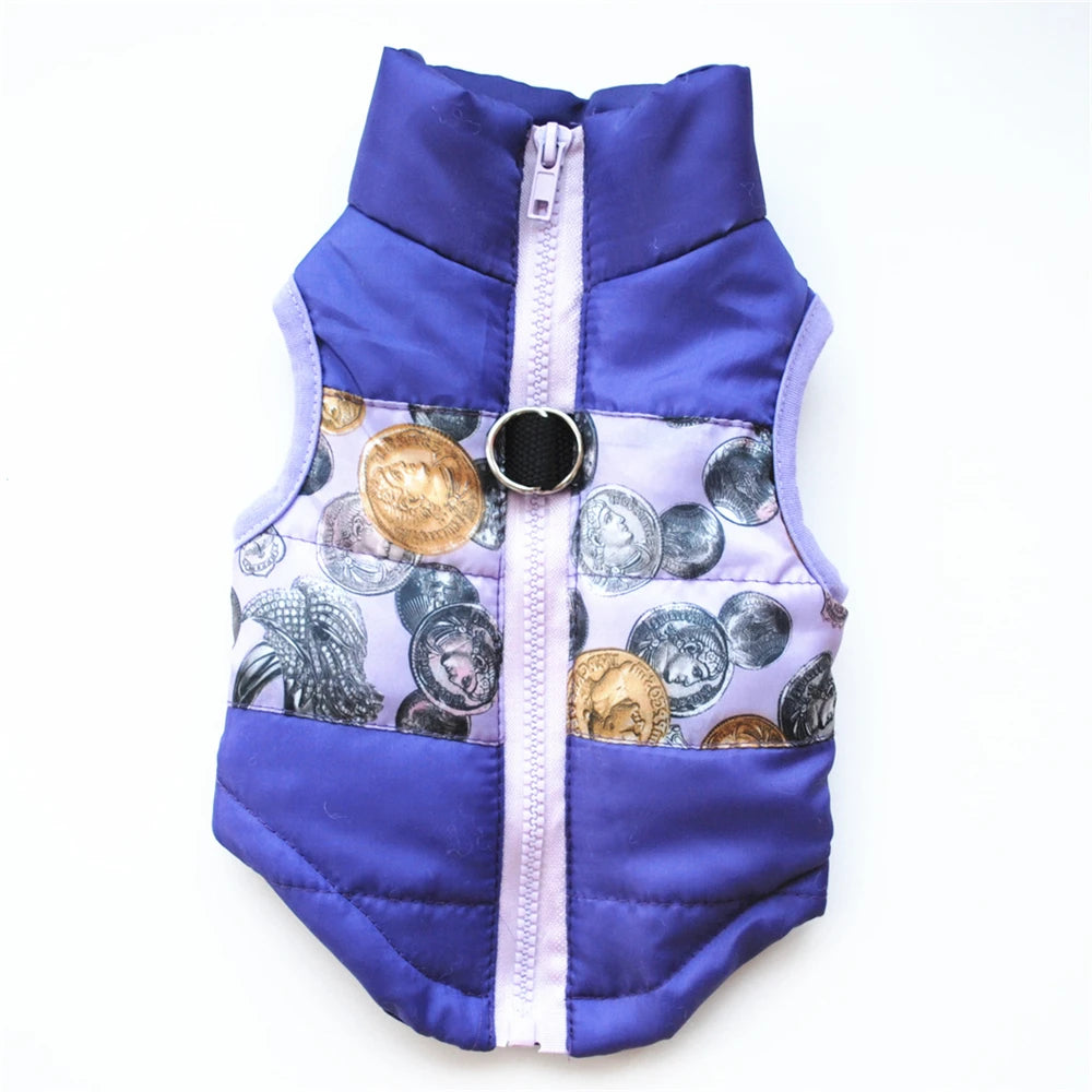 Windproof Pet Vest Jacket Winter Warm Big Dog Clothes Puppy Harness Clothing Funny Printed Coat for Small Medium Dogs Cats XS-XL