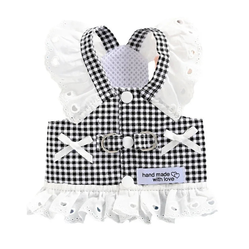 Plaid Dog Harness for Small Dogs, Lightweight Cotton Lace Puppy Harness Vest Dog Accessories Yorkie Chiwawa Beagle Pet Supplies