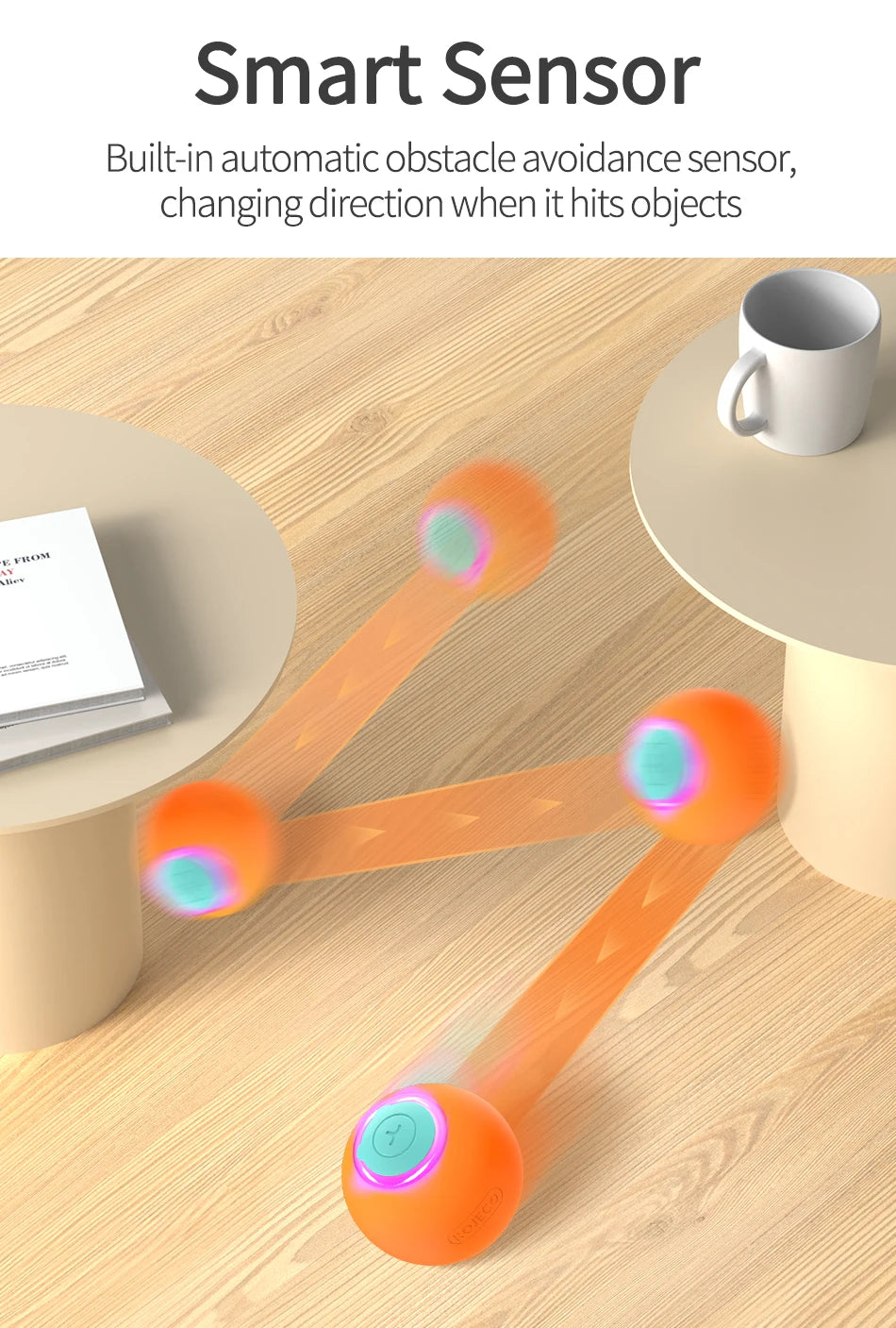 ROJECO Smart Pet Toys Cat Bouncing Ball Automatic Rolling Ball Interactive Training Self-moving Electric Toys Pet Accessories