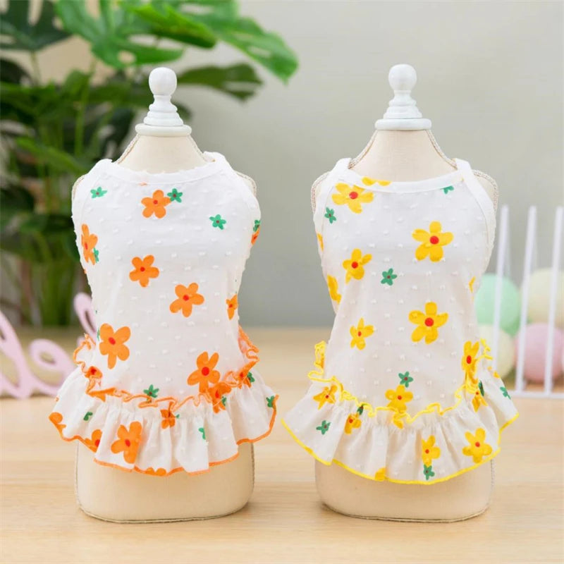 Cartoon Floral Summer Dress for Dogs Chihuahua Puppy Vest One Piece Pet Supplies Spring Female Sphinx Cat Luxury Dog Clothes