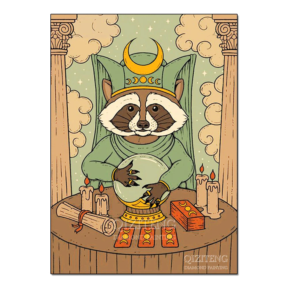 Tarot Cards Cat 5D Diamond Painting Cute Raccoon Full Diamond Cross Stitch Cartoon Animal Embroidery Mosaic Art Home Decoration
