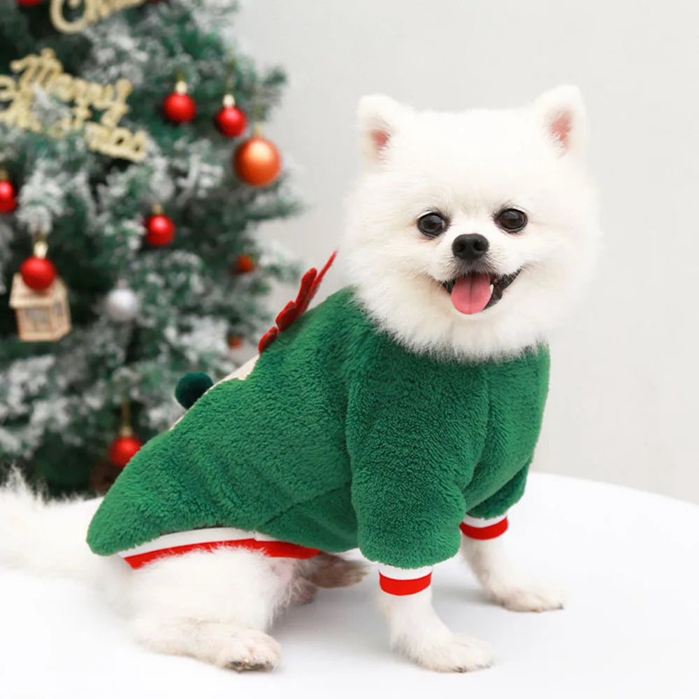 Christmas Dog Clothes Hoodie Pet Dog Sweater Flannel Antlers Scarf Winter Warm Small Dog Outfit Cat Hooded Clothing Costume Coat