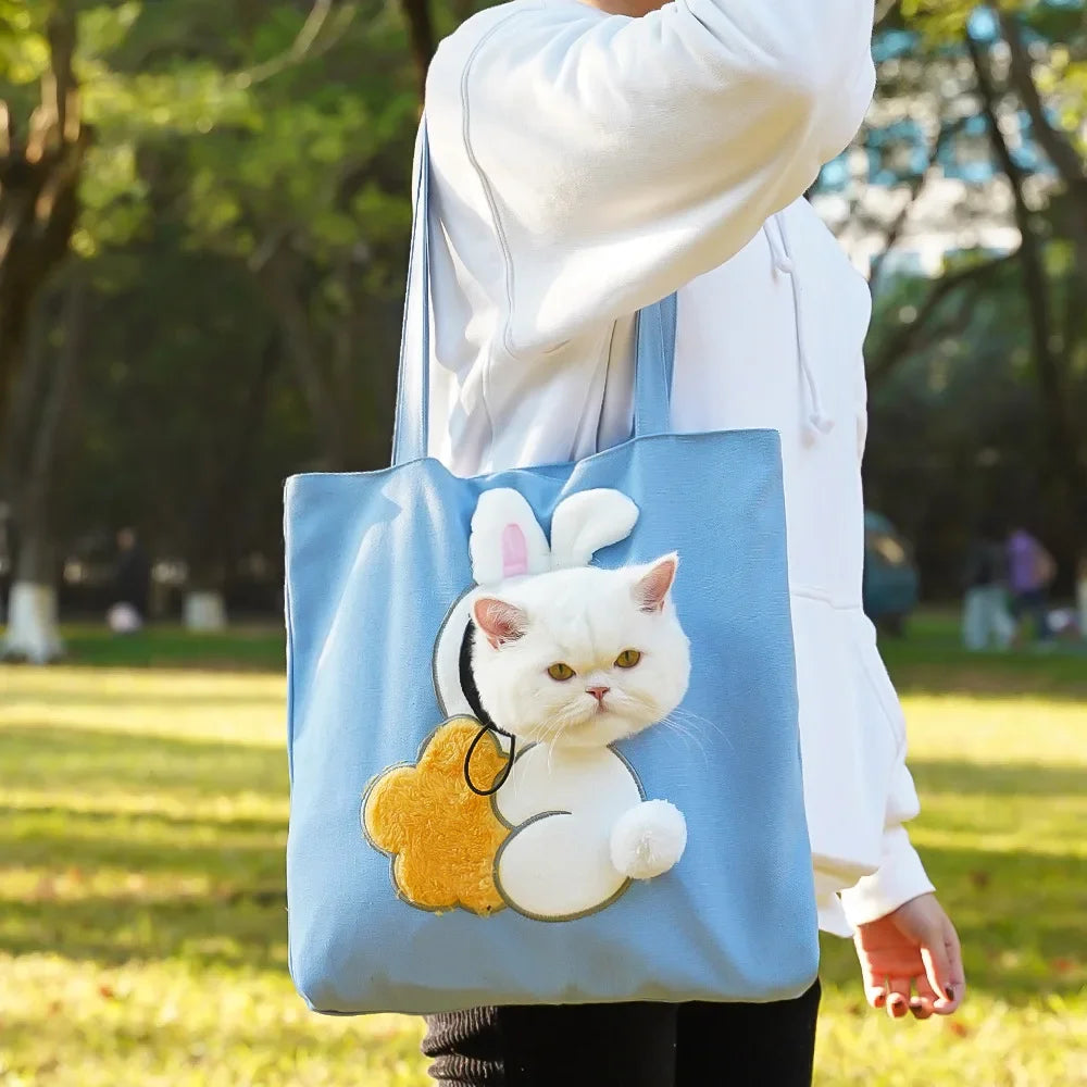 Pet Canvas Shoulder Bag Bee Rabbit Dinosaur Shape Cute Cat Carrier Portable Shoulder Carrying Bag Chest Cat Bag Outdoor Cat Tote