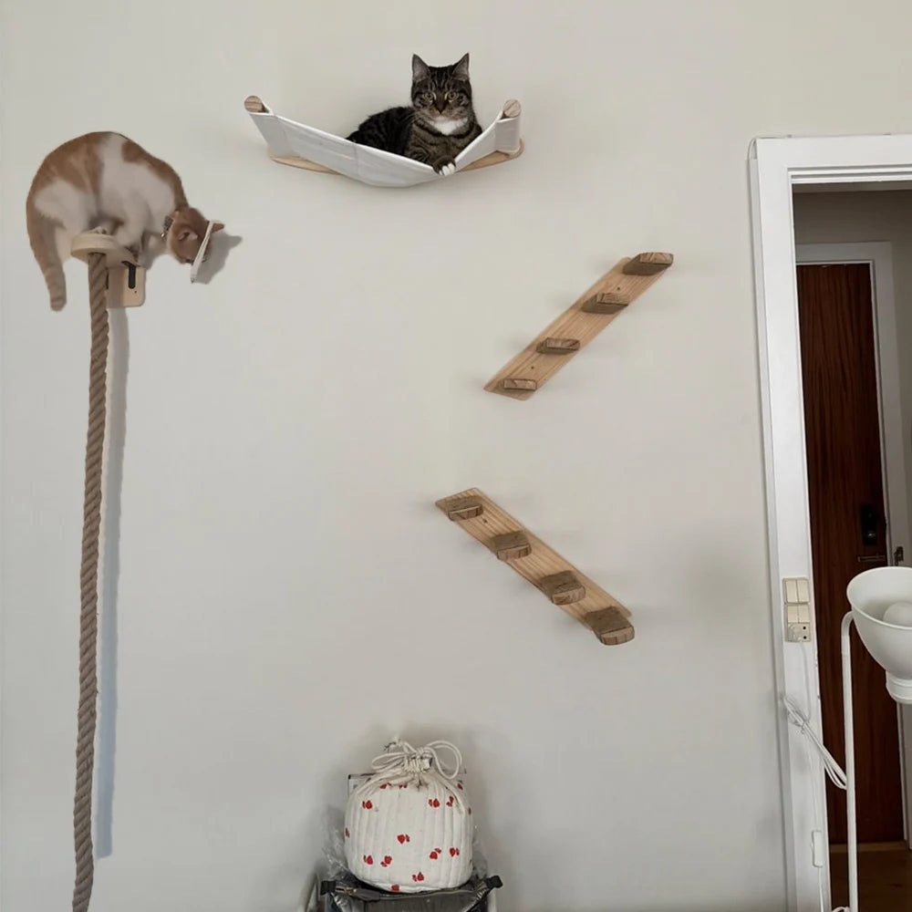 Cat Hammock Wall Mounted Wooden Furniture Scratcher Kitty Beds Perches Circular Plunge Platform Cats Wall Shelf For Play & Climb