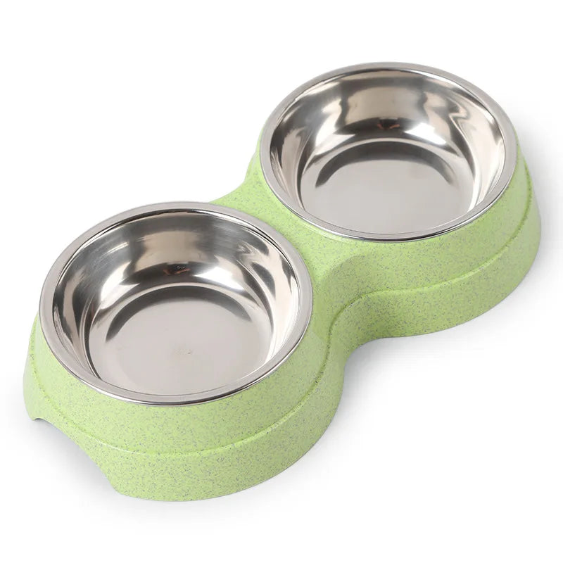 Pet Stainless Steel Bowls Double Puppy Dog Food and Water Bowls Set Cat Bowls Pet Feeder Dishes Dual Bowls for Small Dogs Cats