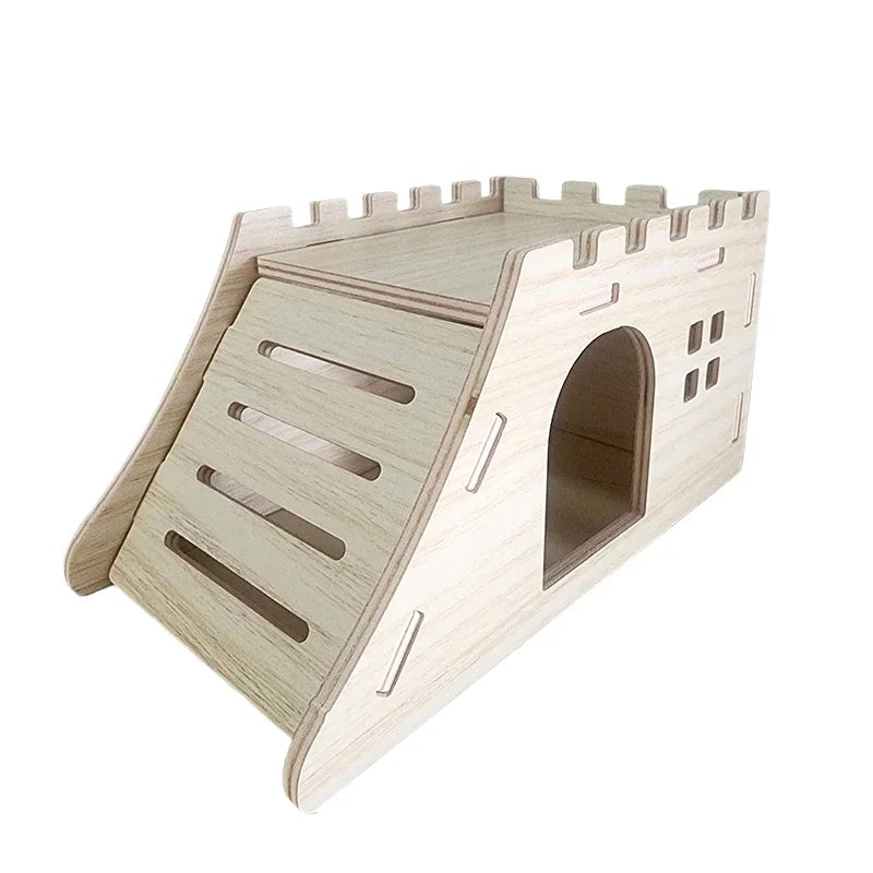 Smooth Hamster Hideaway Wooden Hamster House with Climbing Ladder Small Pet Castle Arch Bridge for Dwarf Mice Gerbils Small Pets