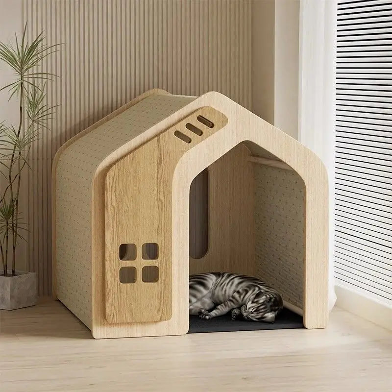 Solid wood cat nest Four seasons universal kennel Winter warm cat house dog house pet dog villa outdoor wooden house indoor