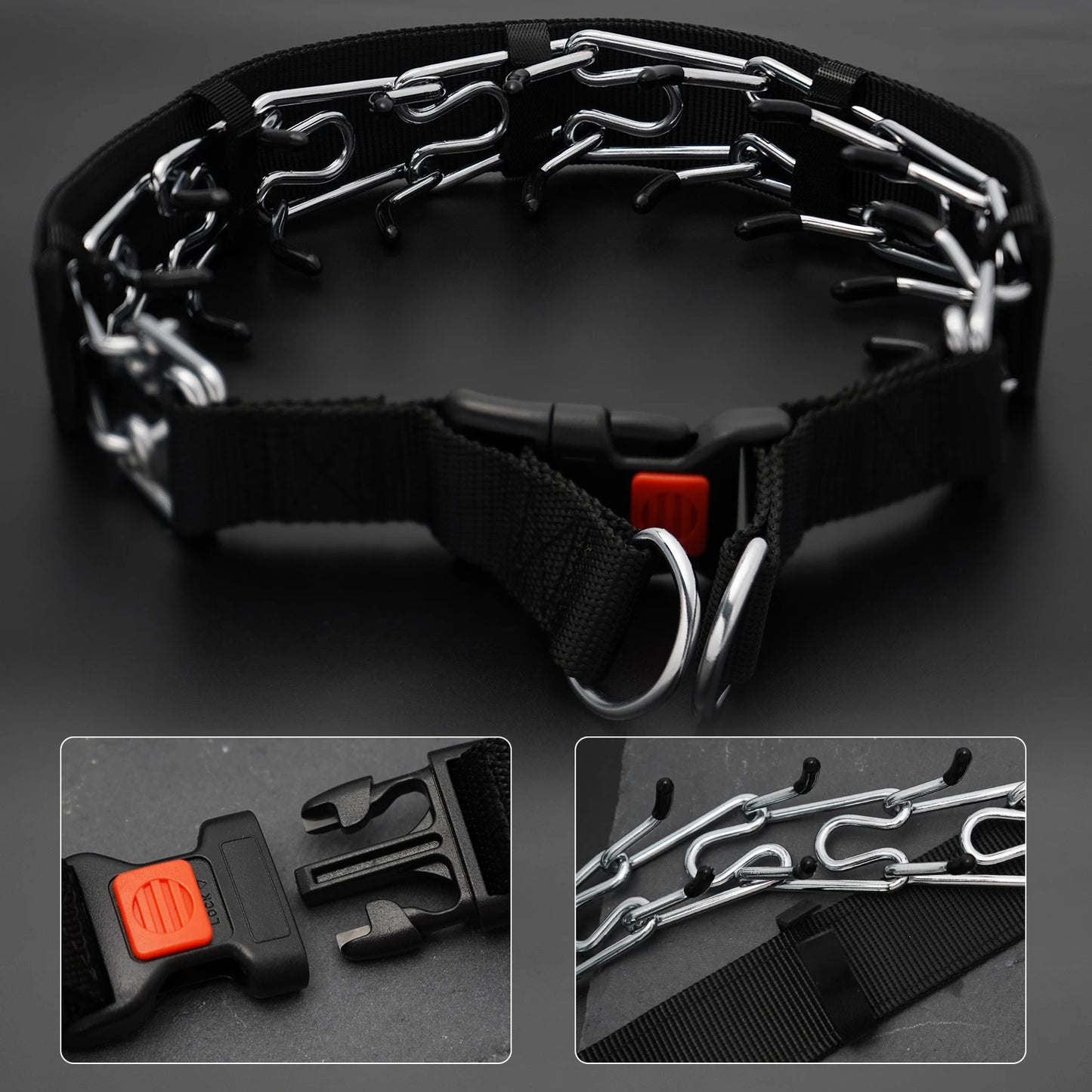 Prong Dog Training Collar Pinch Dogs Collar Iron Pinch Choke collars with Rubber Velcro nylon fabric tape For dogs