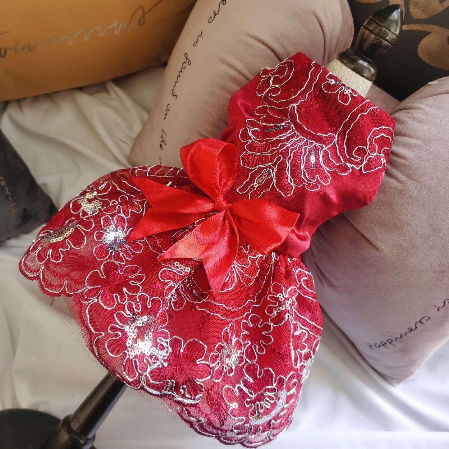 Floral Embroidered Lace Dog Dress for Small Dogs Luxury Design Dog Clothes Summer Bowknot Princess Dress Pet Apparel