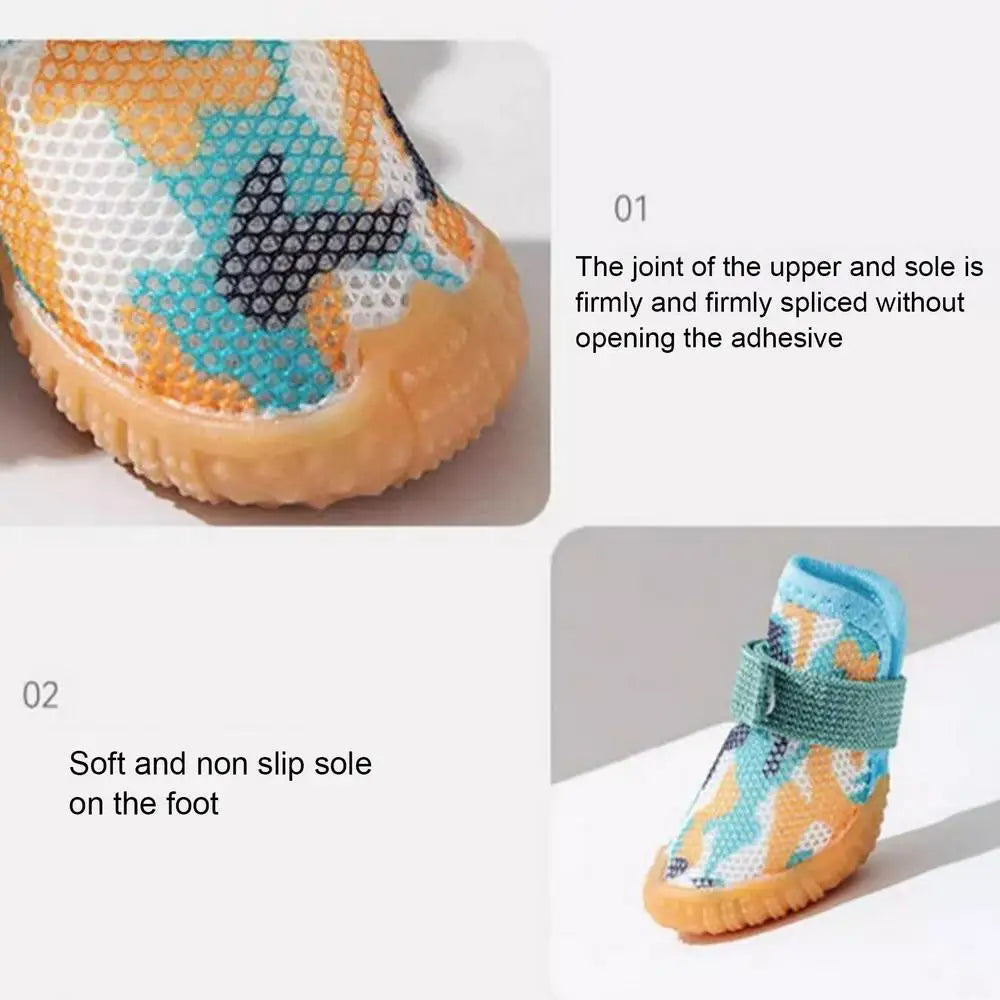 Summer Dog Shoes 4PCS Breathable Shoes For Small Dogs Boots Booties Paw Protector Puppy Shoes Anti-Slip Sole Cat Shoes Boots