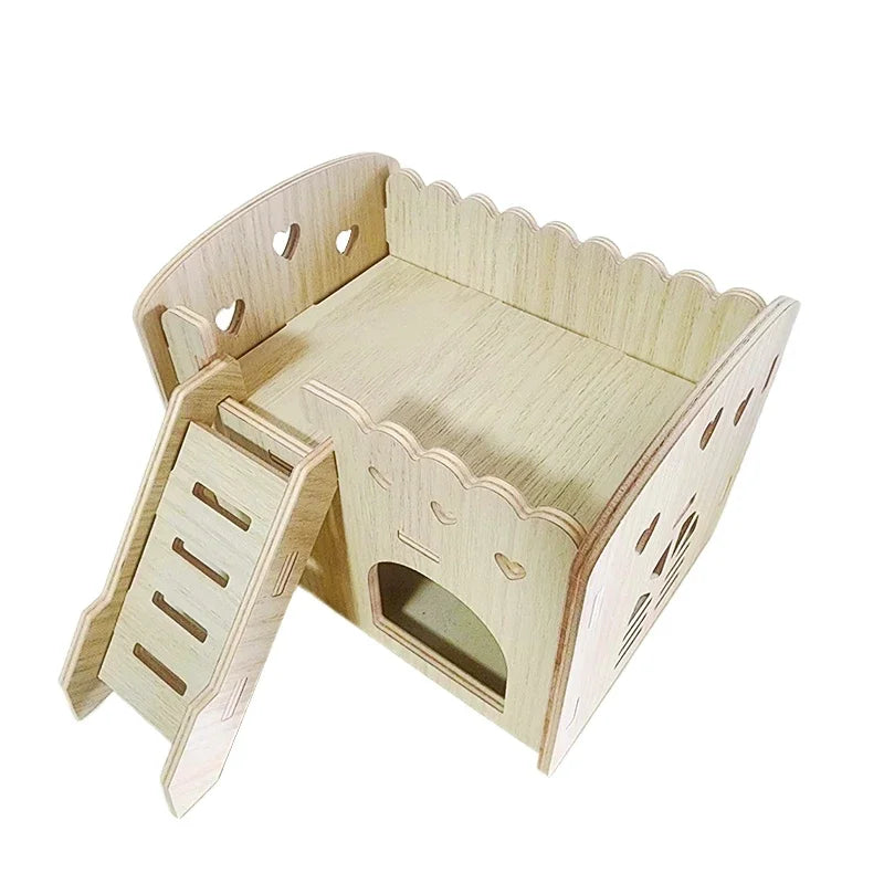 Smooth Hamster Hideaway Wooden Hamster House with Climbing Ladder Small Pet Castle Arch Bridge for Dwarf Mice Gerbils Small Pets