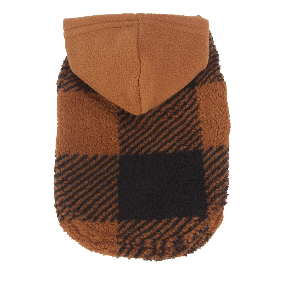 Plaid Dog Hoodie Christmas Pet Clothes Fleece Sweater with Leash Hole for Small Medium Dogs, Soft Winter Warm Dog Sweatshirt