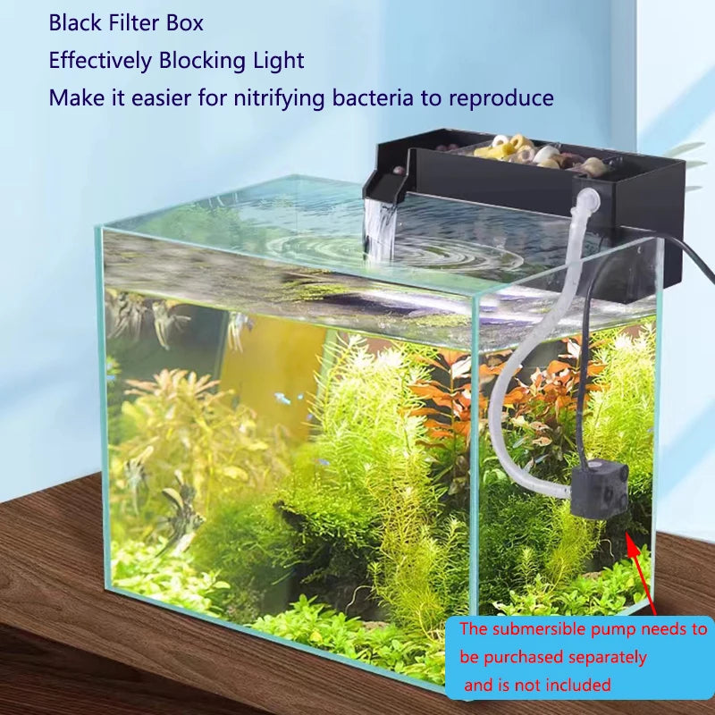 Black Fish Tank External Filter Box Acrylic Filter Dry and Wet Separation Small Silent External Suspend Aquarium Drip Overflow