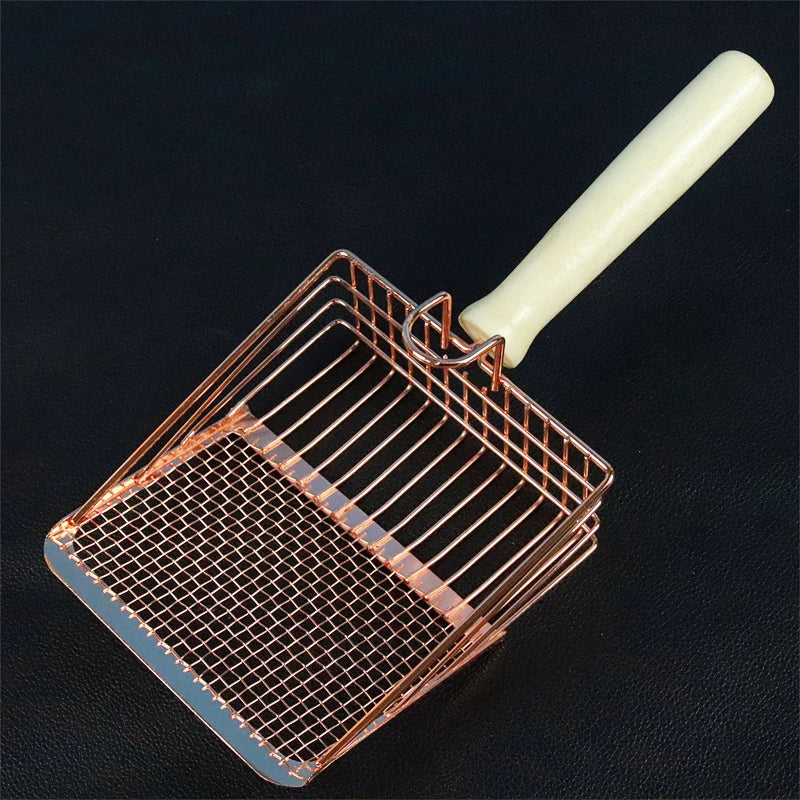Stainless Steel Cat Litter Shovel Wooden Handle Shovel Easy To Clean Good-Looking Reduce Dust Suitable For Small Dog Toilets