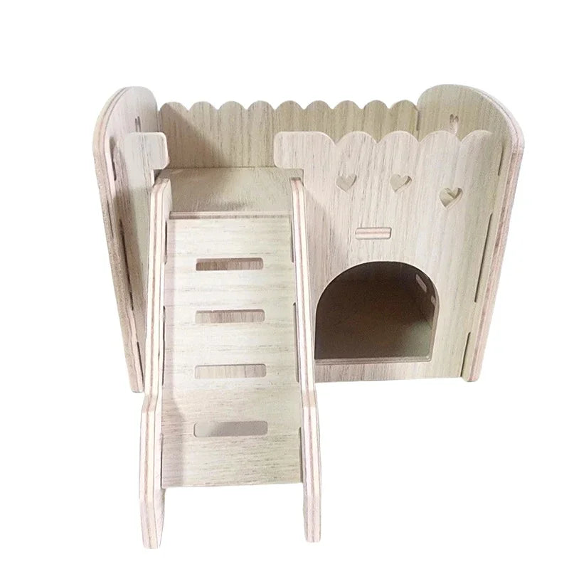 Smooth Hamster Hideaway Wooden Hamster House with Climbing Ladder Small Pet Castle Arch Bridge for Dwarf Mice Gerbils Small Pets